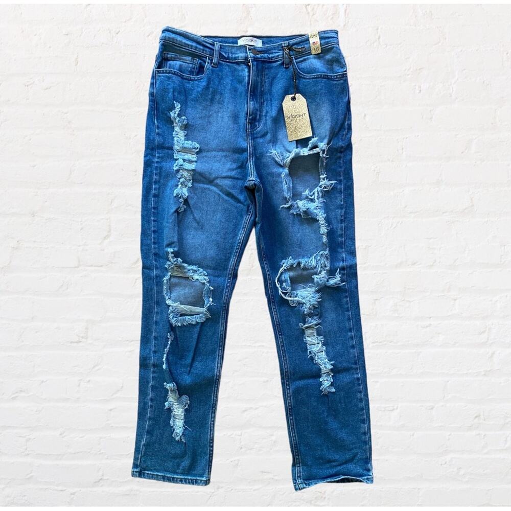 NEW Vibrant high waist distressed straight leg jeans